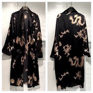 Black Dragon Satin Robe Kimino Unisex